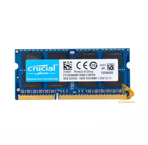 DDR3L Crucial 8GB Memory PC3L-12800S 1600Mhz SODIMM Laptop RAM 1.35V CL11 NONECC - Picture 1 of 4