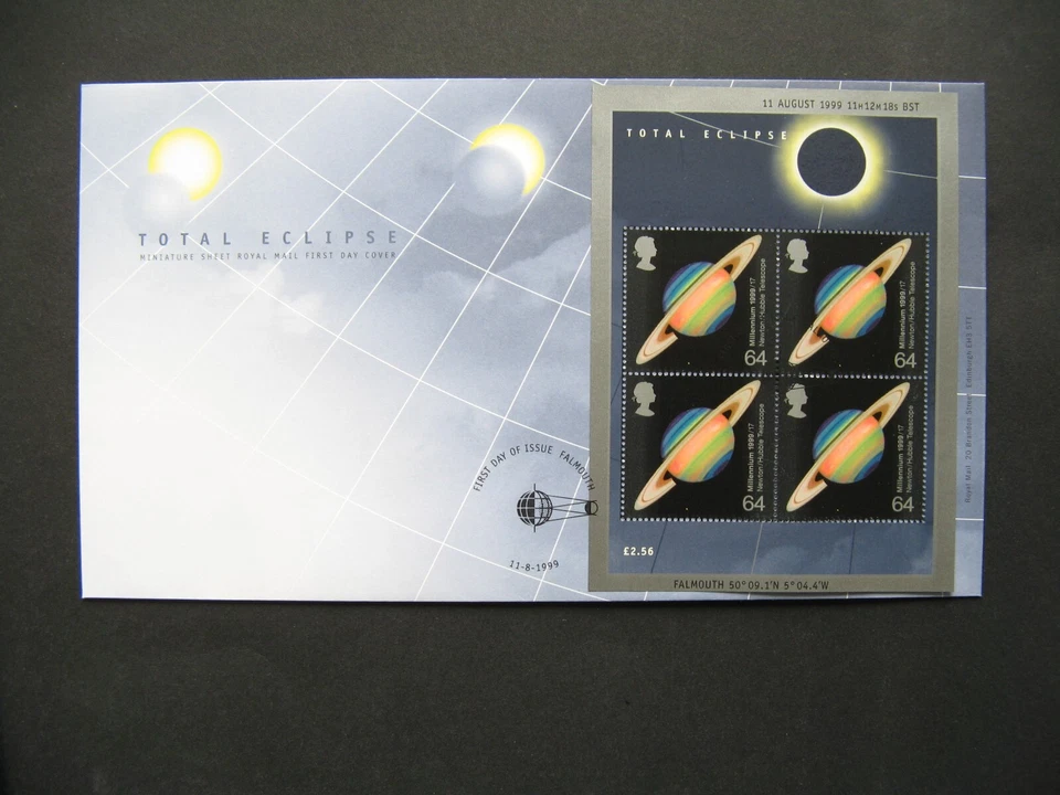 UK GB ENGLAND, cover FDC, S/S Total Solar Eclipse 1999, hubble telescope - image 1 of 1
