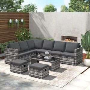 Lux Rattan Garden Furniture Set 8 Seater Outdoor Patio Corner Sofa Set