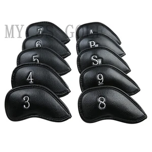Juego de 10 cubiertas de cabeza de hierro para palos de golf de cuero PU 3-9 Pw Sw Aw - Imagen 1 de 8