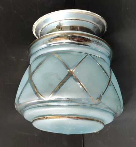 Suspension Globe Ceiling Light Vintage Glass Frost Decoration Golden On Blue Cover