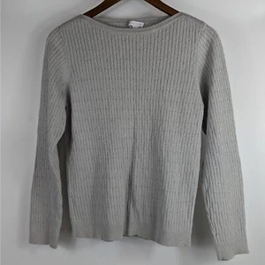 Charter Club Girls XL Sweater Silver Cable Knit Long Sleeve Boat Neck Holiday - Picture 1 of 7