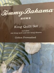 NEW TOMMY BAHAMA King Size Quilt Set 3-Pc 100% Cotton Quilt/Sham Set Reversible