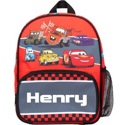 Disney Cars Personalised Kids Backpack, Toddlers Nursery Bag Mesh Water Bottle - Image 1 of 4