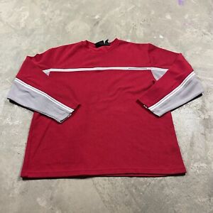 Y2K VTG Red Gray Sweatshirt Raver Striped 2000s L Skate Gray 90s Shirt ribbed