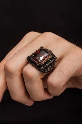 Anillo de plata esterlina 925 turco hecho a mano joyería circonita rojo para hombre todas las tallas Foto 1 de 4