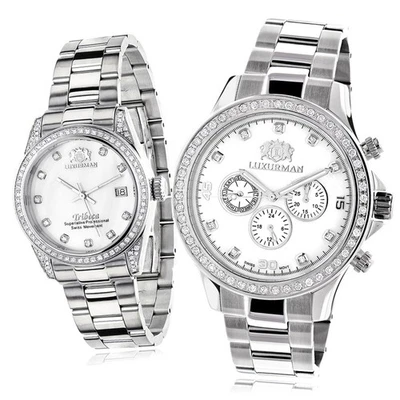 Reloj Diamante Acero Inoxidable Hombre y Mujer | Luxurman 44 mm | Esfera Blanca Foto 1 de 4