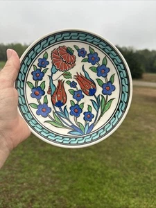 Spezielle handgefertigte bemalte 6,5" türkische Iznik erhaben Blumenmuster Keramikplatte - Bild 1 von 9