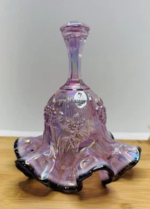 Fenton Glass Bell Iridescent Pink & Plum Carnival Crest Daffodil Flowers - Picture 1 of 7
