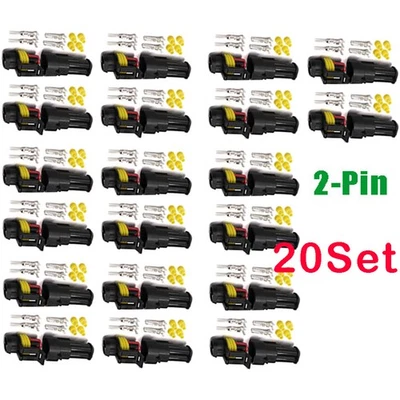 20 Set Car 2-Pin Superseal Waterproof Electrical Terminal Wire Connector Plug - Image 1 of 4
