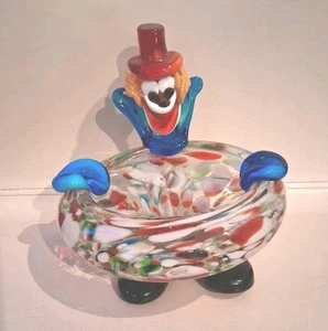 Cenicero de baratija de payaso soplado a mano de vidrio artístico de Murano de colección 6,5” X 6” -2,5# ¡Bonito! - Imagen 1 de 15
