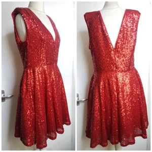 14, Pink Boutique, Limited Edition Sparkle Red Sequin Skater Dress, Sleeveless - Picture 1 of 14