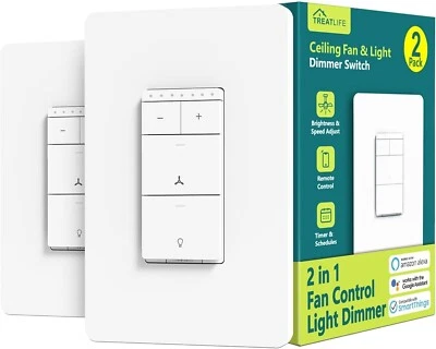 2 Pack TREATLIFE Smart Ceiling Fan Control and Dimmer Light Switch Remote Contro - Image 1 of 4
