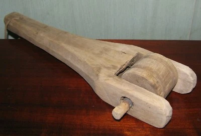 Antique primitive wooden loom part pulley reel Europe Lithuania  - Image 1 of 4