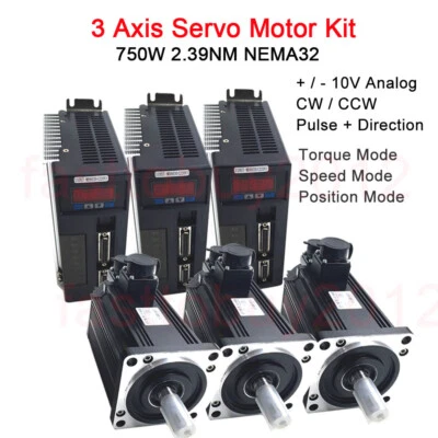 3Axis 750W AC Servo Motors Nema32 2.39NM Servo Driver & EncoderCable for Milling - Image 1 of 4