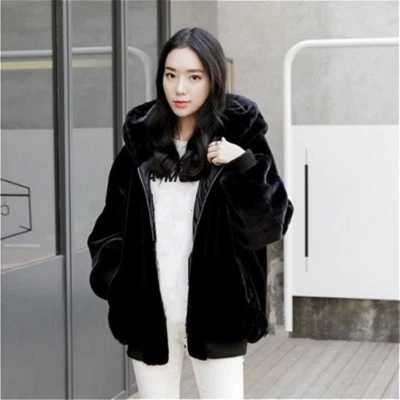 Ladies Women Faux Fur Hoodie Coat Jacket Winter Warm Loose Outerwear Fashion New - Image 1 of 4