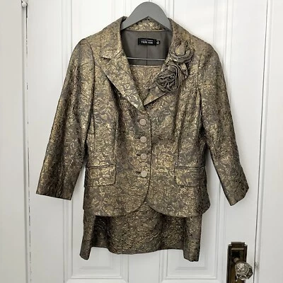 Rickie Freeman Teri Jon Formal Suit Gold Jacquard Women's Sz 8 - Image 1 of 4