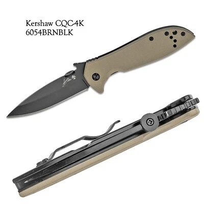 New KERSHAW Emerson 6054BRNBLK CQC-4K  Reversible Frame Lock Folding Knife - Image 1 of 3