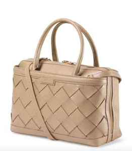 Bolso de Mano Iacucci Cuero Tostado Tejido Hecho en Italia Nuevo con Etiquetas - Imagen 1 de 4