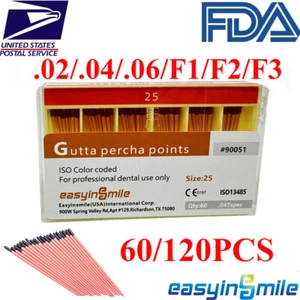 60/120Pc Dental Gutta Percha Points Endo.02/.04/.06 Taper 15#-80# Gutta F1/F2/F3 - Picture 1 of 19