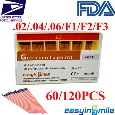 60/120Pc Dental Gutta Percha Points Endo.02/.04/.06 Taper 15#-80# Gutta F1/F2/F3 - Image 1 of 4