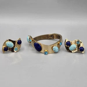 Pendientes de clip pulsera con abrazadera de vidrio artístico lapislázuli turquesa de diseñador sin firmar - Imagen 1 de 12