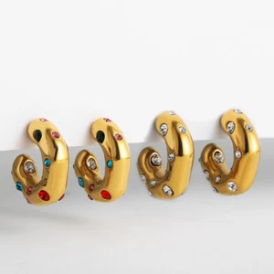 Pendientes punk para mujer coloridos cúbicos de circonio grueso aro abierto de acero inoxidable 18K - Imagen 1 de 13