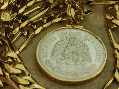 1937 Mint Mexican medallion Cincuenta Centavos coin on an 18KGF 24" Wide Chain