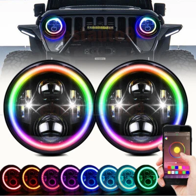 Kit combinado de 2 piezas faros LED DRL para Jeep Wrangler JK TJ LJ Halo RGB 7"" Foto 1 de 4