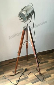 Beautiful Nautical Wooden Tripod Spot Light Modern Chrome Spotlight - Picture 1 of 6