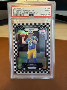 Panini Prizm 2023 Stetson Bennett IV Rams RC White Black Checker SSP PSA 9 MINT - Picture 1 of 2