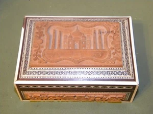 Antique Rare Wooden Beautiful Hand Carved Taj Mahal On Lid Jewelry/Trinket Box - Picture 1 of 10