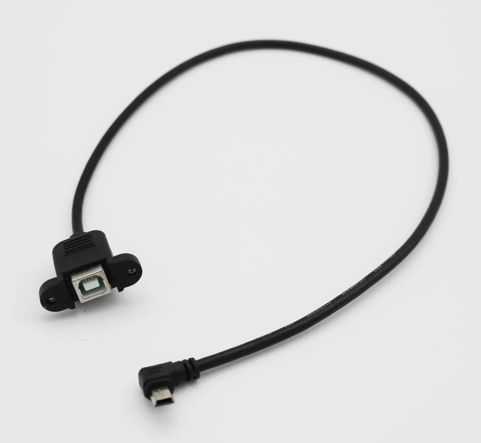 USB 2.0 B Female Panel Mount To Mini 5 Pin Male Right Angle Extension Cable 50cm - Image 1 of 1
