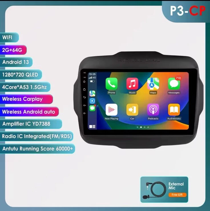 AUTORADIO|STEREO ANDROID 9” CON CARPLAY|2DIN|HD|GPS| BLUETOOTH| JEEP RENEGADE - Immagine 1 di 1