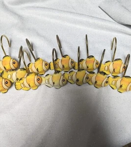 Tropical Ocean Yellow Fish Shower Curtain Hooks Beach House Set-12 VINTAGE - Picture 1 of 8
