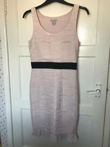 H&M Pink Ruffled Sleeveless Round Neck Shift Dress UK Size S 8 10 Frilled Hem - Picture 1 of 6