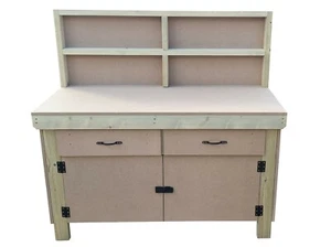 Wooden Workbench MDF Top - Storage Work Table With Lockable Cupboard and Drawers - Picture 1 of 9