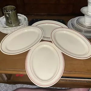 4 Piatti Irochesi Siracusa Cina NY Ristorante Piatti a Righe Rosse 11,75x 8,25"" - Foto 1 di 20