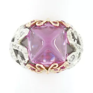 18k Gold Sugarloaf Lab Grown Pink Sapphire & Diamond Butterfly Cocktail Ring - Picture 1 of 10
