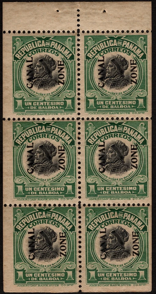 Canal Zone Stamp Scott # 52b Booklet Pane of 6 Mint 1 Cent w/ Type IV Overprint - Image 1 of 1