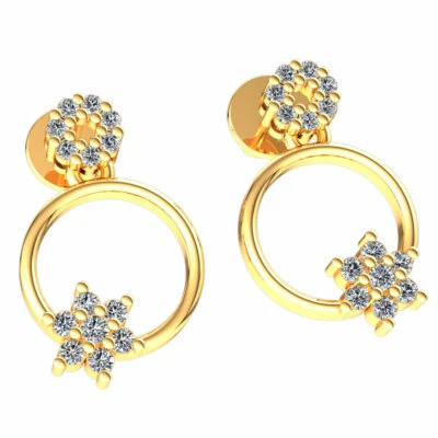 Pendientes redondos con racimo de diamantes talla brillante de 0,2 quilates de oro de 14 quilates para dama Foto 1 de 4