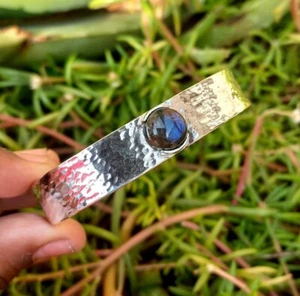 925 Sterling Silver Labradorite Gemstone Handmade Jewelry Cuff Bracelet ADJ - Picture 1 of 5
