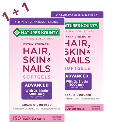 Nature's Bounty Optimal Solutions Extra Strength cabelo pele e unhas 300 cápsulas moles - Imagem 1 de 4