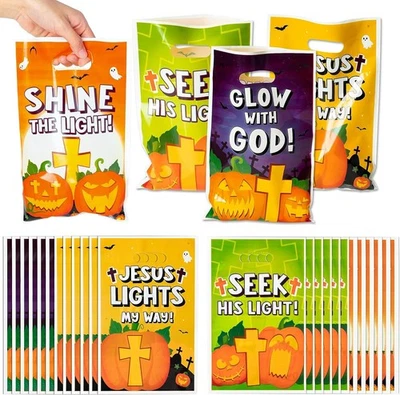 72Pcs Christian Pumpkin Party Favor Bags Halloween Jesus Sweet Orange, Black  - Image 1 of 4