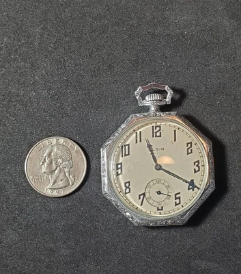 Original Swiss 1926 Elgin #303 Open Face Octagon Pocketwatch-works, sz 12s-7J-AE - Image 1 of 4