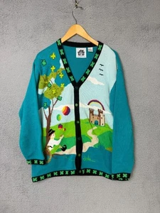 Vintage Storybook Knits Adult Sweater Womens Cardigan Leprechaun Ugly Large Blue - Picture 1 of 12