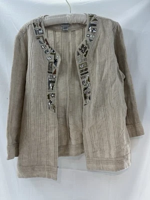 Chaqueta Chico’s Mezcla de Lino Metálica Chico’s 2 US M Marfil Dorado Plata Boho Chic Foto 1 de 4