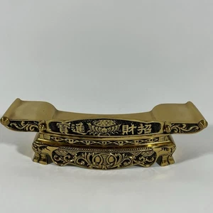 Vintage verzierter asiatischer buddhistischer Messing Altar Opferständer, Lotus Detail (11" L) - Bild 1 von 16