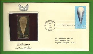 US First Day Cover 20c Stamp with 22k Gold Replica Scott #2035 Ballooning - Picture 1 of 3