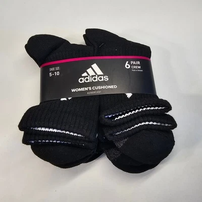 Adidas Mujer Calcetines Acolchados Crew Negros Talla 5-10 Aeroready 6 Pares Foto 1 de 2